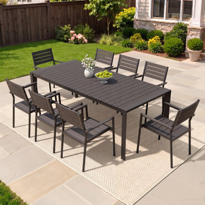 8 - Person 84’’ L Rectangular Aluminum Dining Set with Stacking Chairs