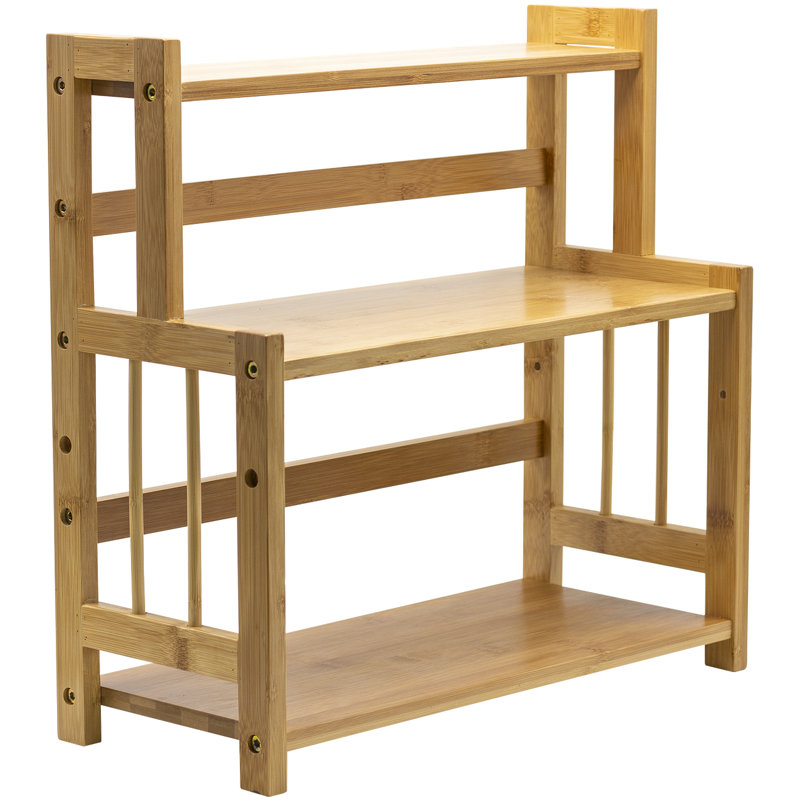 Countertop Organizer Bamboo Wooden Counter Storage Shelf Rack For Spice, Soap, Skin Care, Makeup Display Stand, Bathroom Shelves, Vanity, Office (3-Tier)