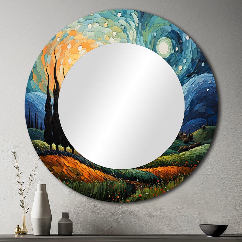 Vangogh The Swaying Cypress II - miroir mural décoratif Vangogh, grand miroir rond traditionnel, impression d'art en métal