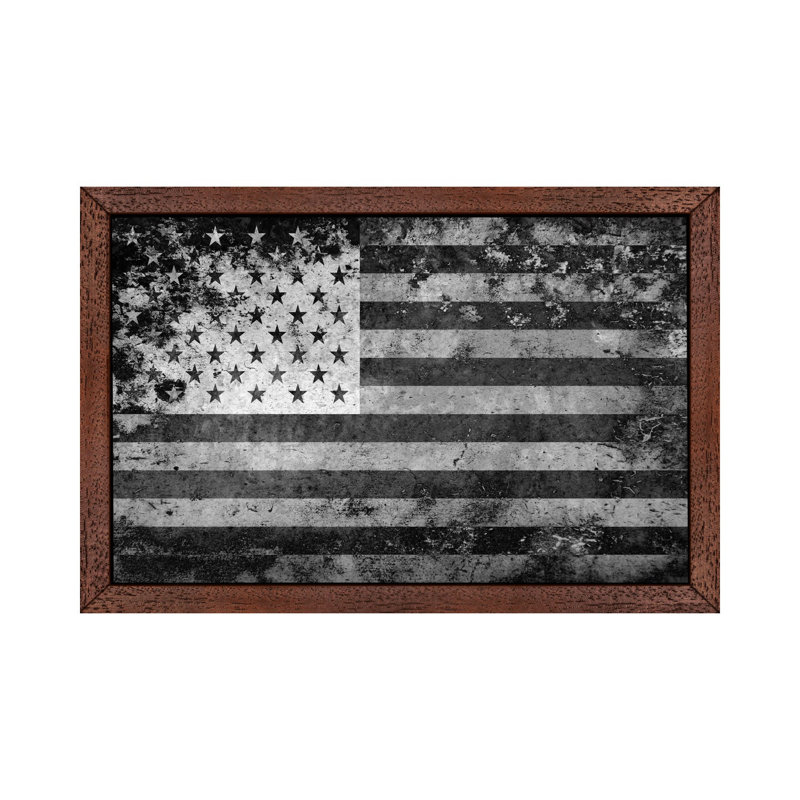 Usa "Melting Film" Flag In Black And White I - Print on Canvas, Brown Floater Framed, 66.04 cm H x 45.72 cm W