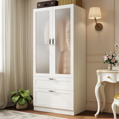 Armoire garde-robe à 2 portes avec tringle suspendue et 2 tiroirs Meissalivve
