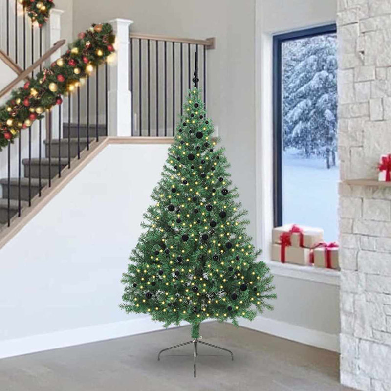  Artificial Pre-lit Christmas Tree PVC, Green/Black, 7.87' H