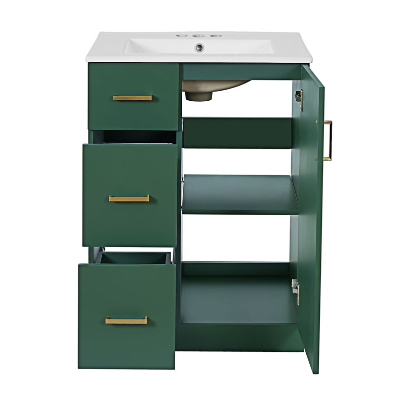 Bathroom Vanity With Sink, Green, Gold