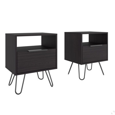 Nightstands with Storage and Metal Legs, Set of 2