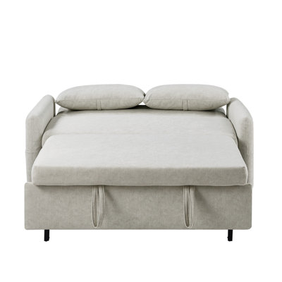 Beige Bed For Bedroom With Adjustable , Ports, Storage Pockets & 2 Pillows Noise Reduction -