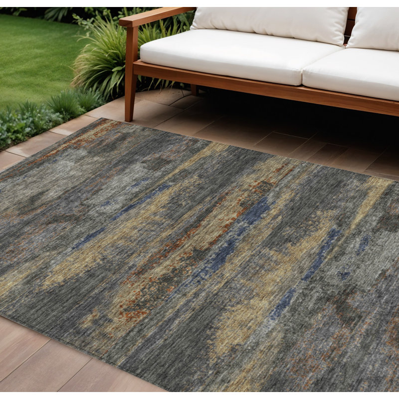 Tapis extérieur lavable abstrait graphite et gris 9 pi x 12 pi