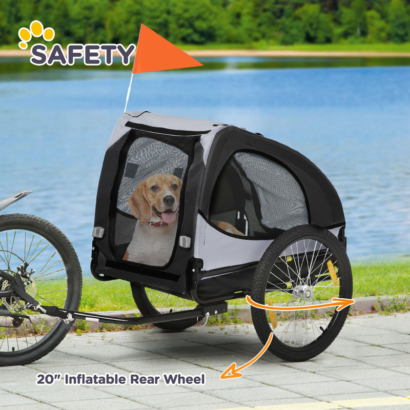 Dog Bike Trailer, Pet Bike Wagon with Hitch Coupler, Quick Release Wheels, Reflectors, Flag, Pet Travel Carrier for Medium Dogs, Black