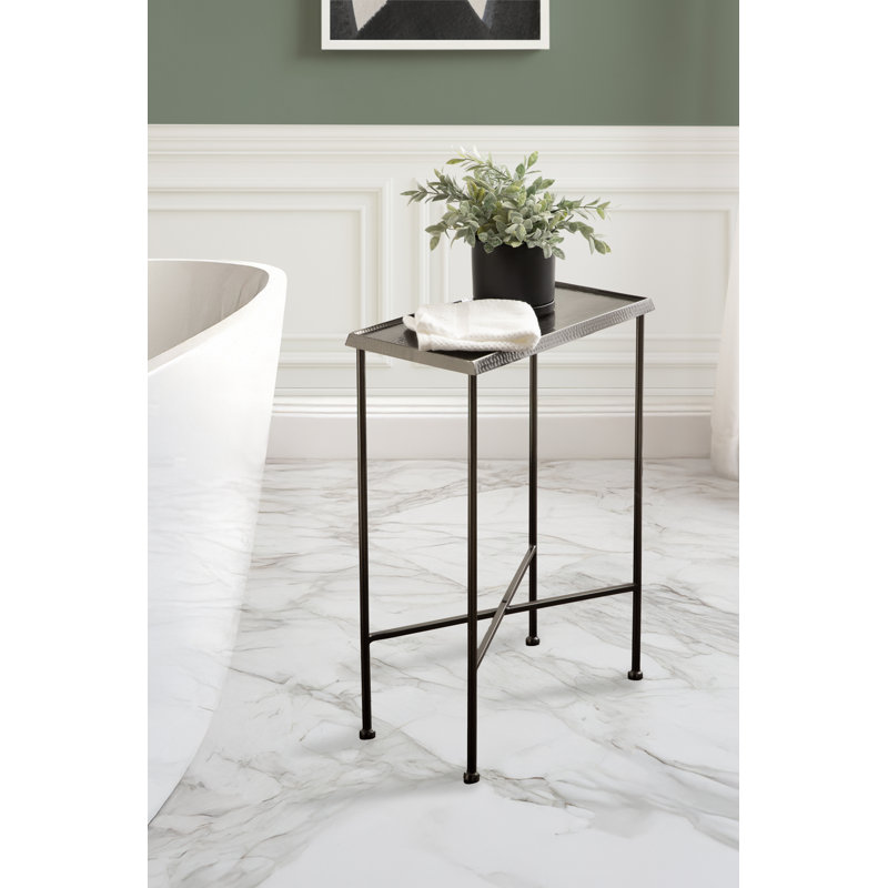 Table d'appoint étroite avec plateau en métal martelé Mazure, Gris