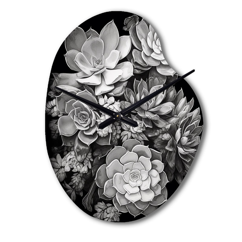 Horloge murale à motif floral gris asymétrique résiliant gris et noir, Grand