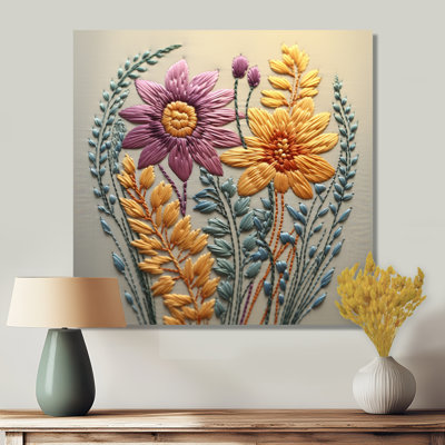 «Pastel Spring Flower Emb broderie I» - impression d'art mural fleurs sauvages