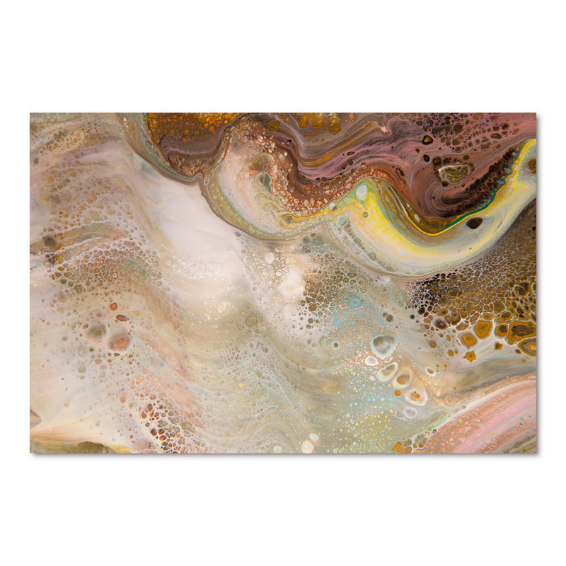 Abstrait doré et univers de marbre brun - peinture sur toile, H 40 po x l 60 po, Toile tendue