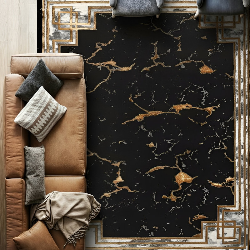 Monaco Series Abrstract Black/Gray/Ivory/Beige Area Rug, Rectangle 7'9" x 10'2"