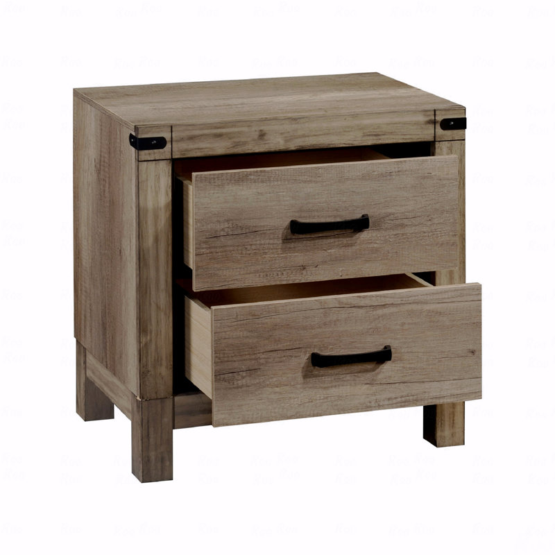 1pièce table de chevet contemporaine à deux tiroirs pour chambre à coucher en bois massif avec table de bout en bois brun