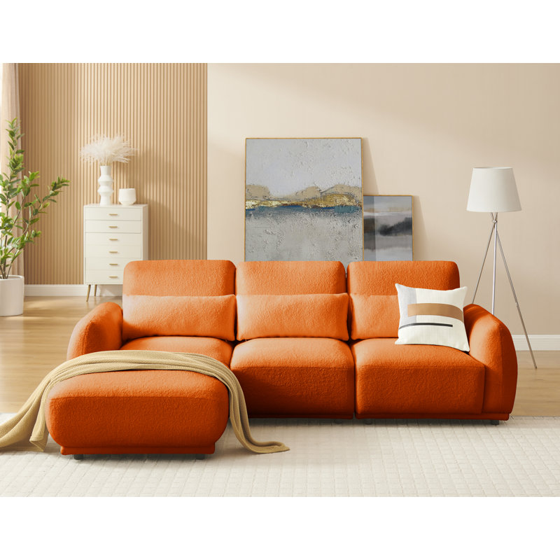 Ballyrobert 4 - Piece Upholstered Sectional Teddy Wool Modern Sectional Sofa 3 Seat L Shaped Convertible Modular Sectional Sofa with Reversible Ottoman