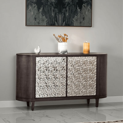 Zoko Sideboard Buffet Console, 2 Doors, Chrome, Ash Gray Wood 60 Inch