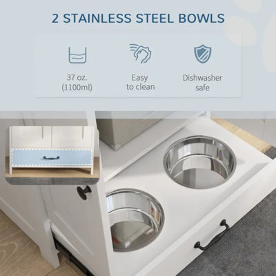 Mangeoire blanche pour chien avec rangement et panneau réglable