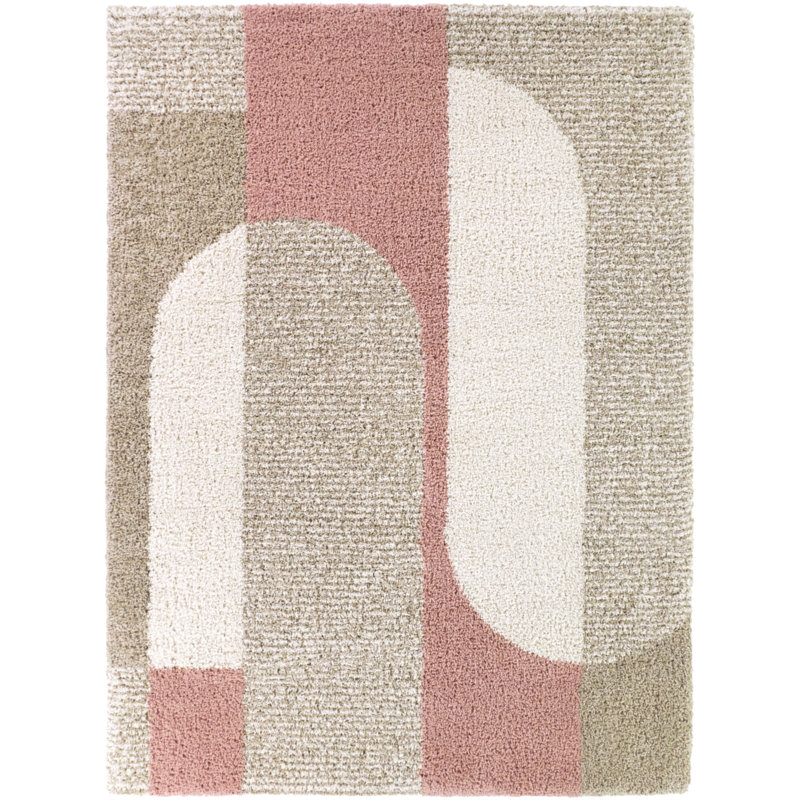 Tapis rose à motif géométrique abstrait Belle, 5 pi 3 po x 7 pi