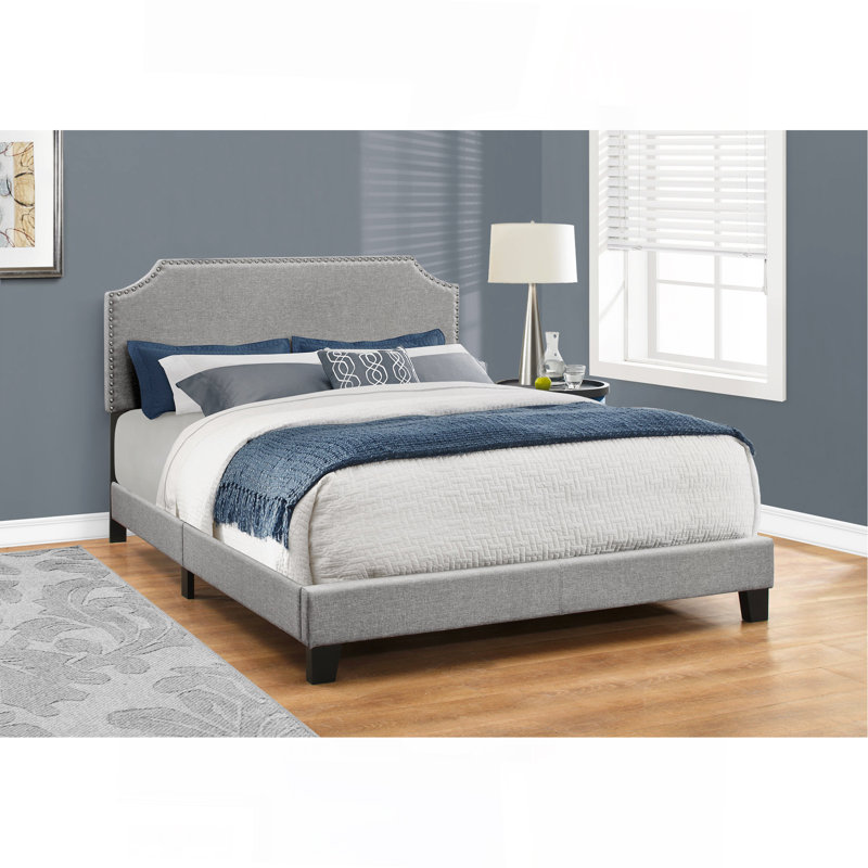Bed, Platform, Bedroom, Frame, Upholstered, Linen Look, Transitional, Beige, Queen