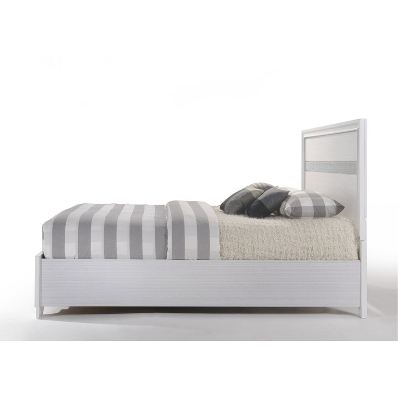 Grand lit de rangement blanc - Structure en bois sans sommier requis 3 lattes + 5 panneaux 2 tiroirs avec glissière centrale en métal à profil bas 8-10 po