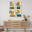 "Carré Mid-Century géométrique bleu sarcelle, formes abstraites, illustrations, décor", 4 pièces-101519831-101519832