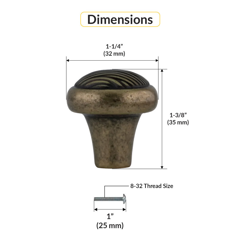 Bouton d'armoire rond méditerranéen BXB3625R2, diamètre de 1-1 / 4 po, finition laiton patiné zinc