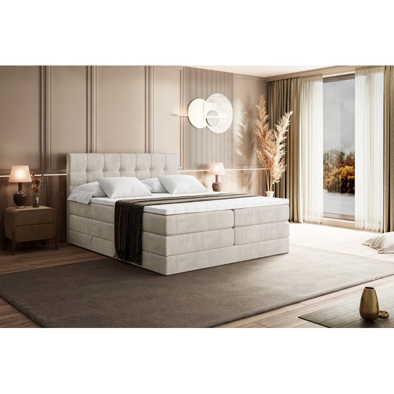 Fobbs Divan Bed with Mattress, 180cm W x 200cm L, Beige