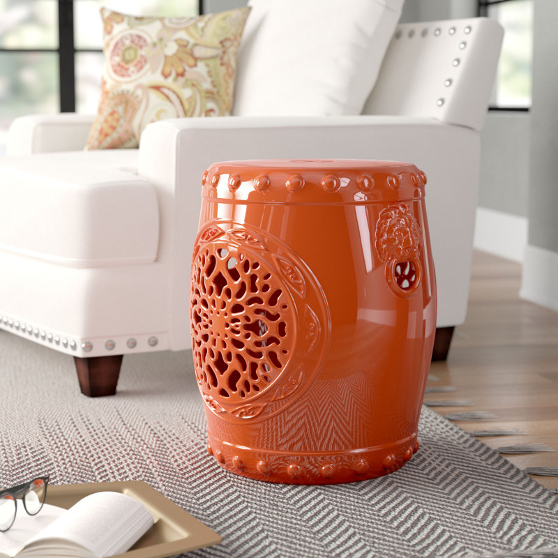 Emberlyn Ceramic Accent Stool, Orange