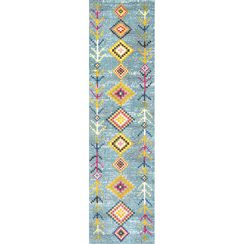 Tapis bleu clair / multicolore Bosswick, Tapis de couloir 2 pi 3 po x 8 pi