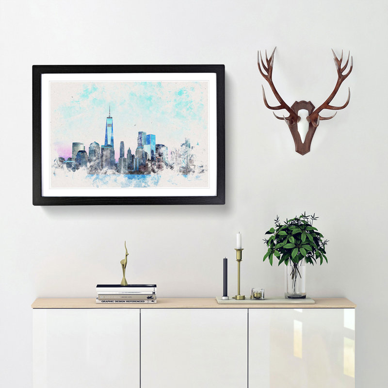 Freedom Tower And New York City - Single Picture Frame Painting on MDF, 45cm H x 63cm W x 2cm D, Black Framed