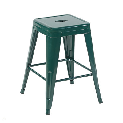 Tabouret à hauteur de comptoir 24 po, ensemble de 4 tabourets de bar en métal sans dossier, empilable, amovible et facile à assembler, pour économiser de l'espace pour un îlot de cuisine / bar / café / salle à manger (vert émeraude)