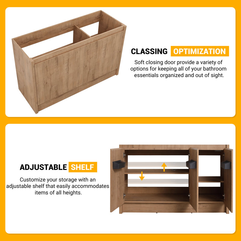 48" Freestanding Bathroom Vanity Base With 3 Doors And 1 Adjustable Shelf