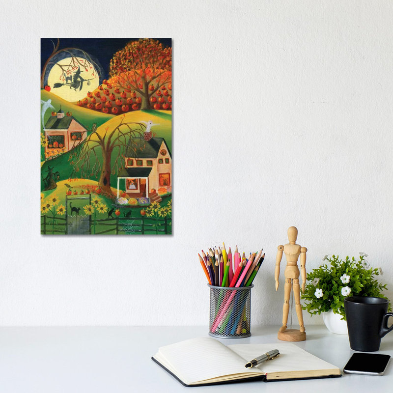 «Halloween Witches House» par Cheryl Bartley - impression d'art graphique, H 12 po x l 8 po x P 0,75 po, Toile tendue