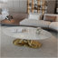 Table basse 49,2 "en faux marbre moderne avec plateau en pierre frittée, table de salon avec base en acier inoxydable