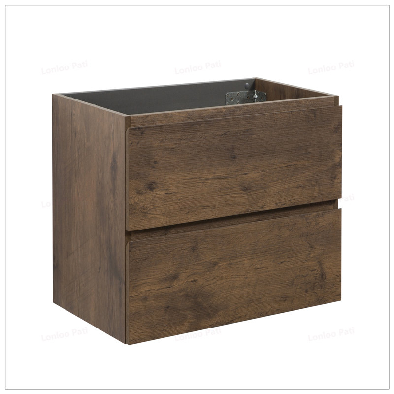 Armoire de salle de bain flottante à deux tiroirs sans lavabo, Marron foncé, Marron foncé, 24"
