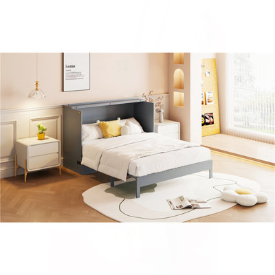 Lit escamotable double avec grands tiroirs, gris