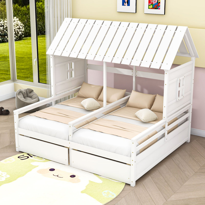 Lits plateforme simple pour lit simple, chacun équipé de deux tiroirs, Blanc