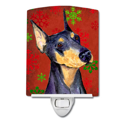 Doberman Snowflakes Holiday Christmas Ceramic Night Light