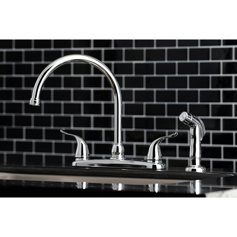 Kingston Brass Yosemite Two-Handle 4-Hole 8" Centerset Kitchen Faucet with Side Sprayer, Polished Chrome