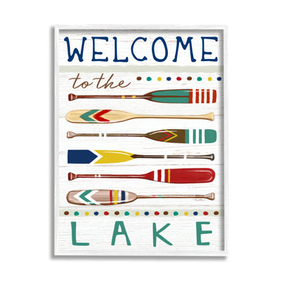 " Lake Welcome Sign Striped Oars " Graphic Art Print