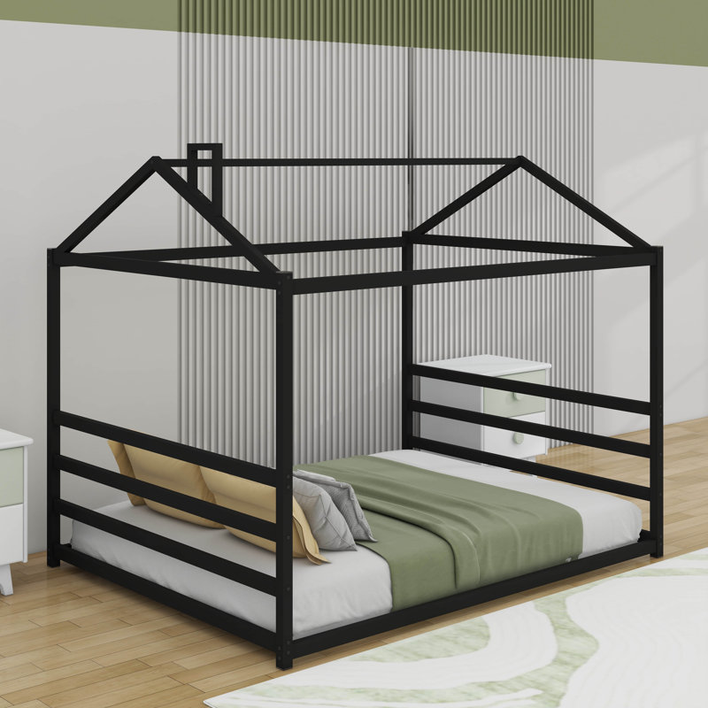 Grand lit plateforme en métal, Noir