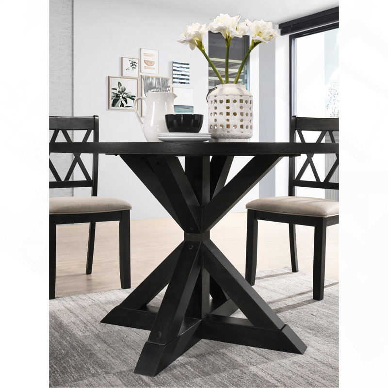 Cross-Buck Base Dining Table In Black, 31.5" H x 48" W x 48" D, Black