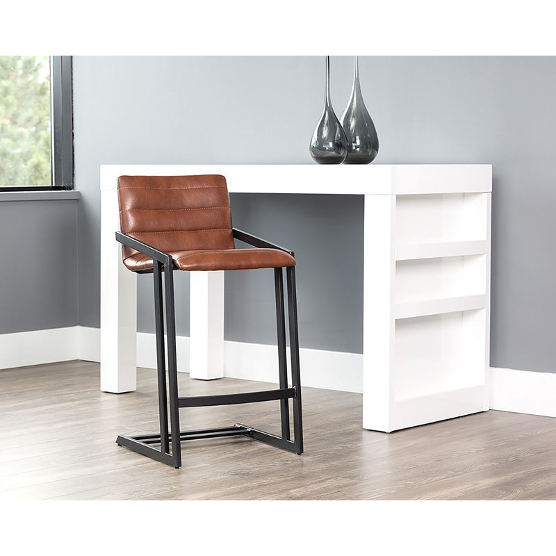 Webber Upholstered Stool with Metal Frame, Black Faux Leather, Counter Stool (26" Seat Height)