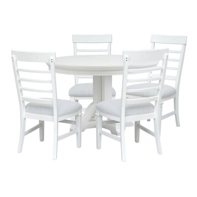 White Extendable 48" Round Dining Table With 4 Side Chairs