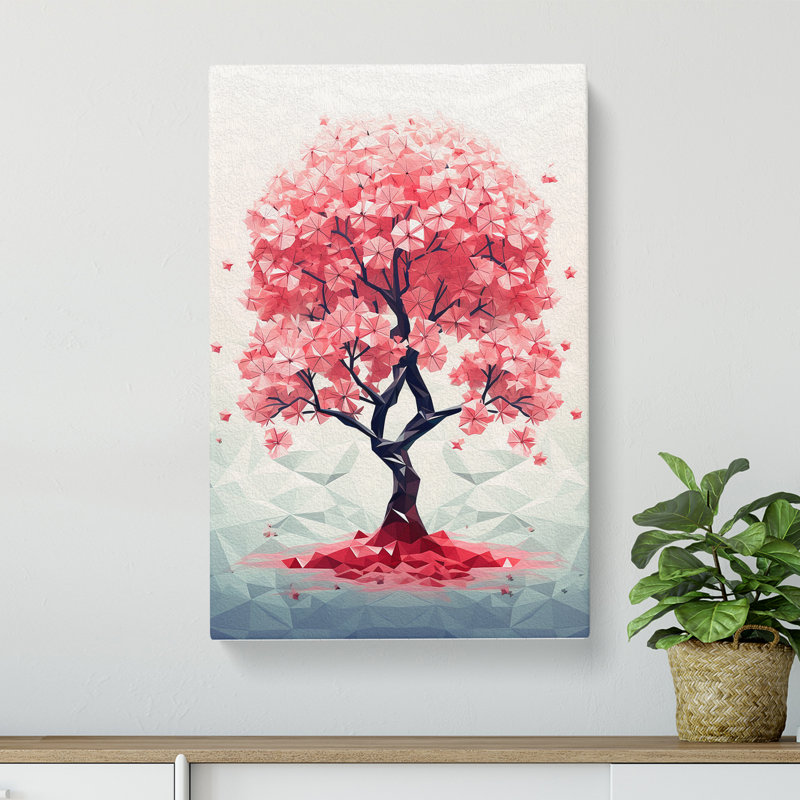 Cherry Blossom Tree Geometric - Wrapped Canvas, 50cm H x 35cm W x 3cm D