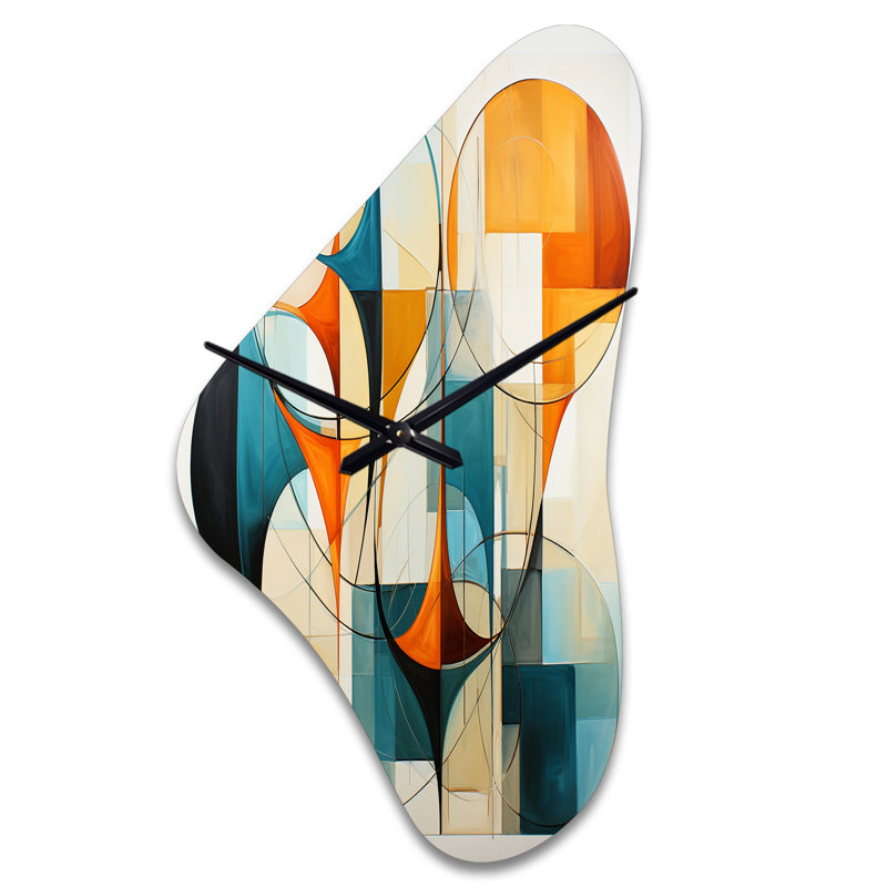 Horloge murale asymétrique en métal orange et orange Mid Century, Moyenne