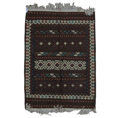 Hand-Knotted High-Quality Dark Brown and Ivory Area Rug