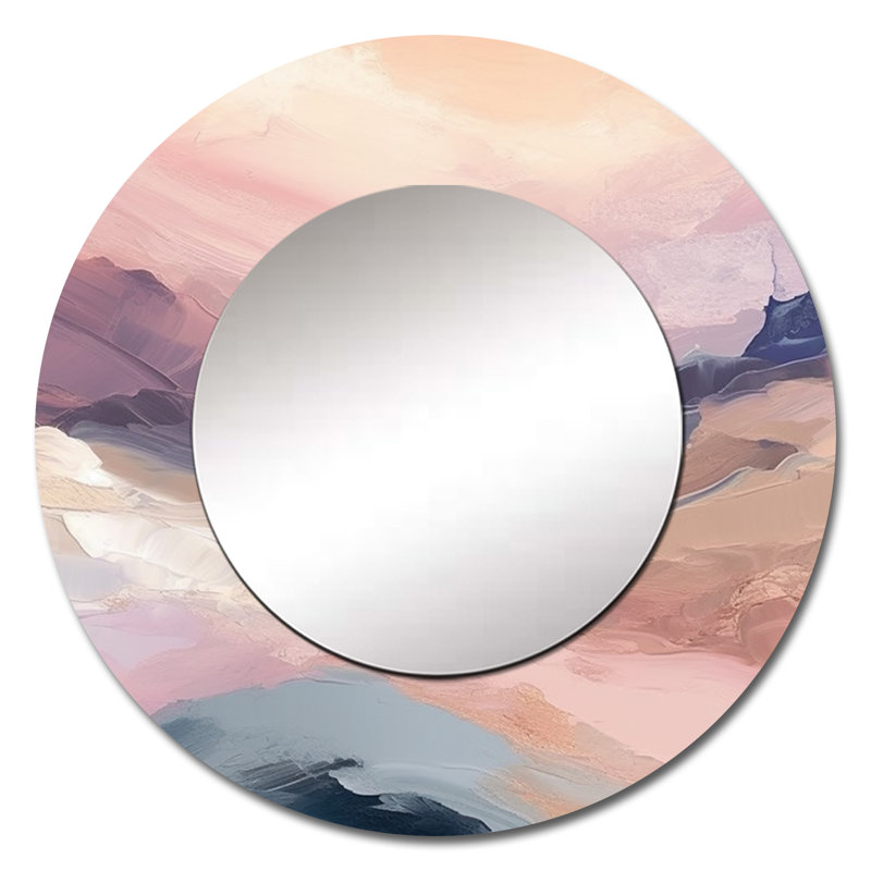 Pastel Countryside Beauty - grand miroir mural abstrait, miroir rond rose unique, impression sur métal, 23 po x 23 po