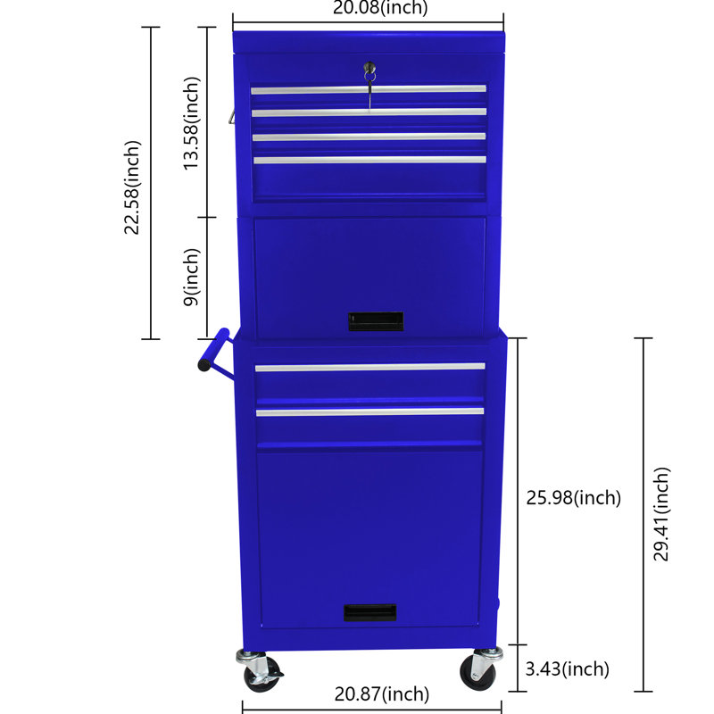 Blue 6 Tool Organizer Box Unit Cabinet - Detachable, Large Internal Storage Space For Workshop Detachable Rolling 6 Drawers, Garage Repair Shop