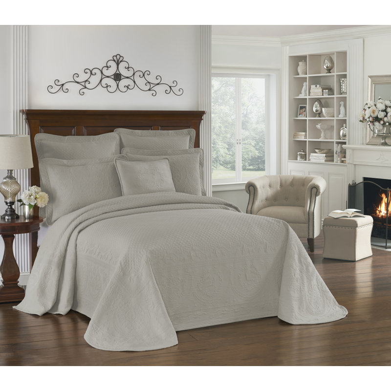 Historic Charleston King Charles Lightweight Cotton Matelasse Quilted Bedspread, Queen, Grey, Queen, Gray