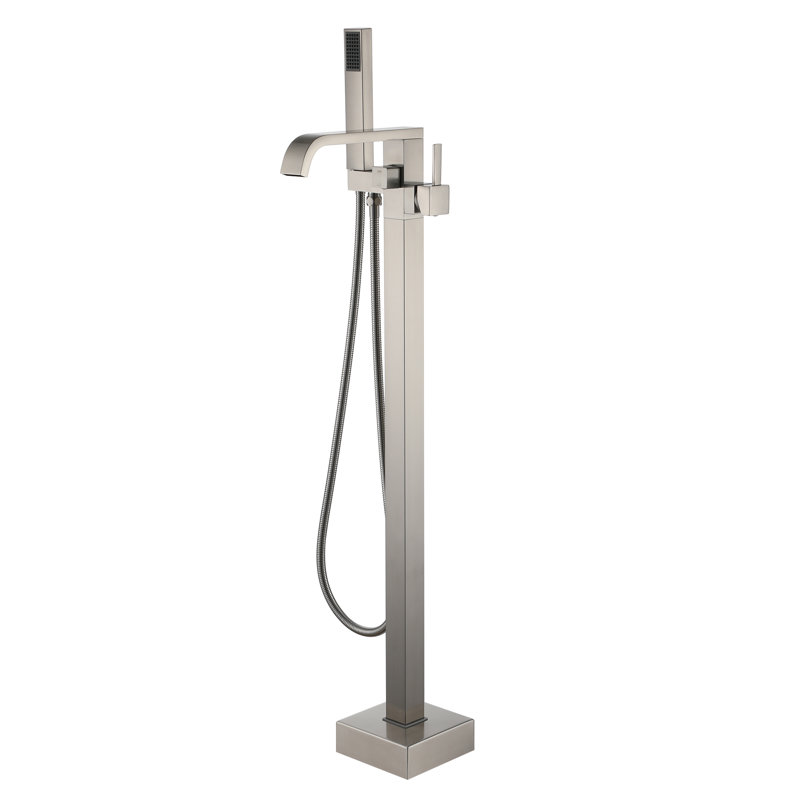 Single Handle Floor Mounted Freestanding Tub Filler, Brushed Nickel